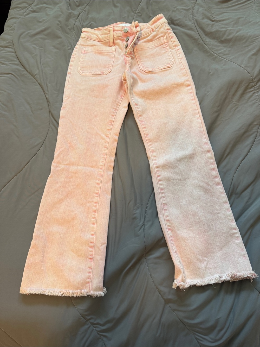 Women's cropped Light Pink Flare Jeans - Soft Washed Finish